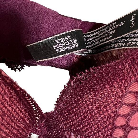 Victoria's Secret Very Sexy Push-Up Bra Size 36D Underwire Red Burgundy Lace - Picture 6 of 14